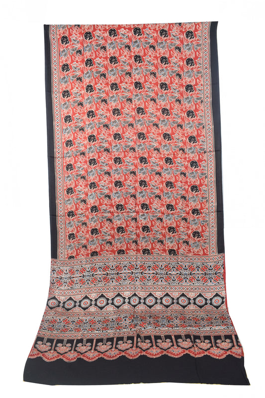 Ajrakh Modal Silk Natural Dye Hand Block Print Saree with Blouse Piece - 5.5 Mtr Length - SKU : SI03601Q
