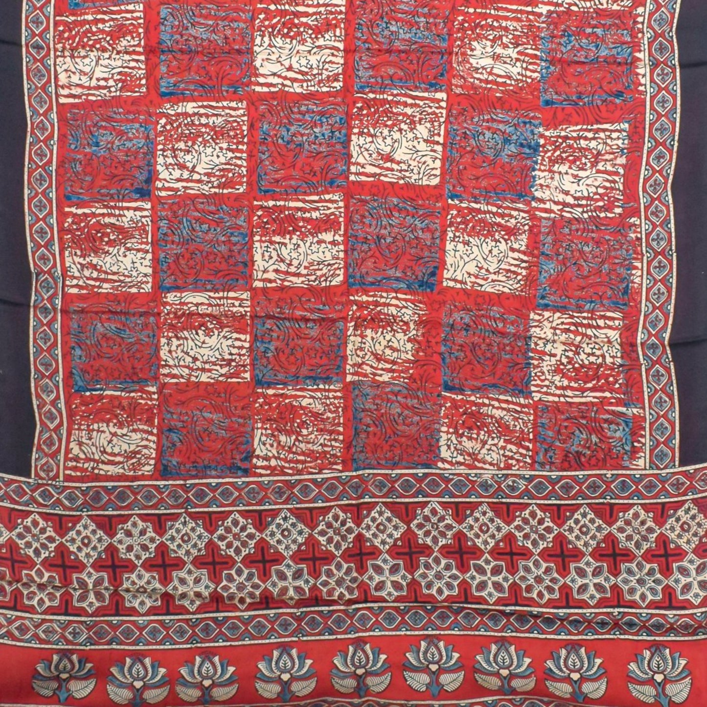 Ajrakh Modal Silk Natural Dye Hand Block Print Saree with Blouse Piece - 5.5 Mtr Length - SKU : AI27A01O