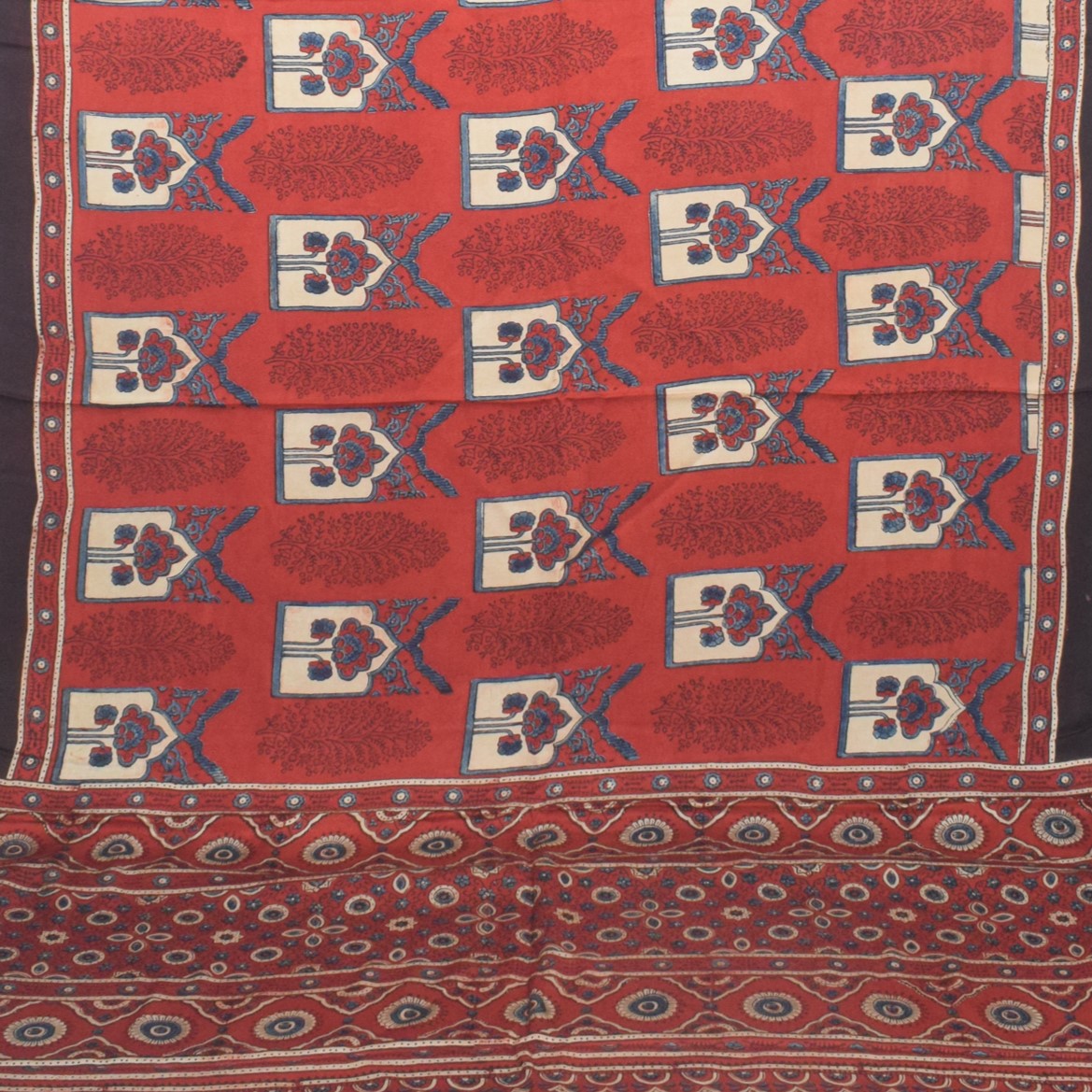 Ajrakh Modal Silk Natural Dye Hand Block Print Saree with Blouse Piece - 5.5 Mtr Length - SKU : AI27A01P