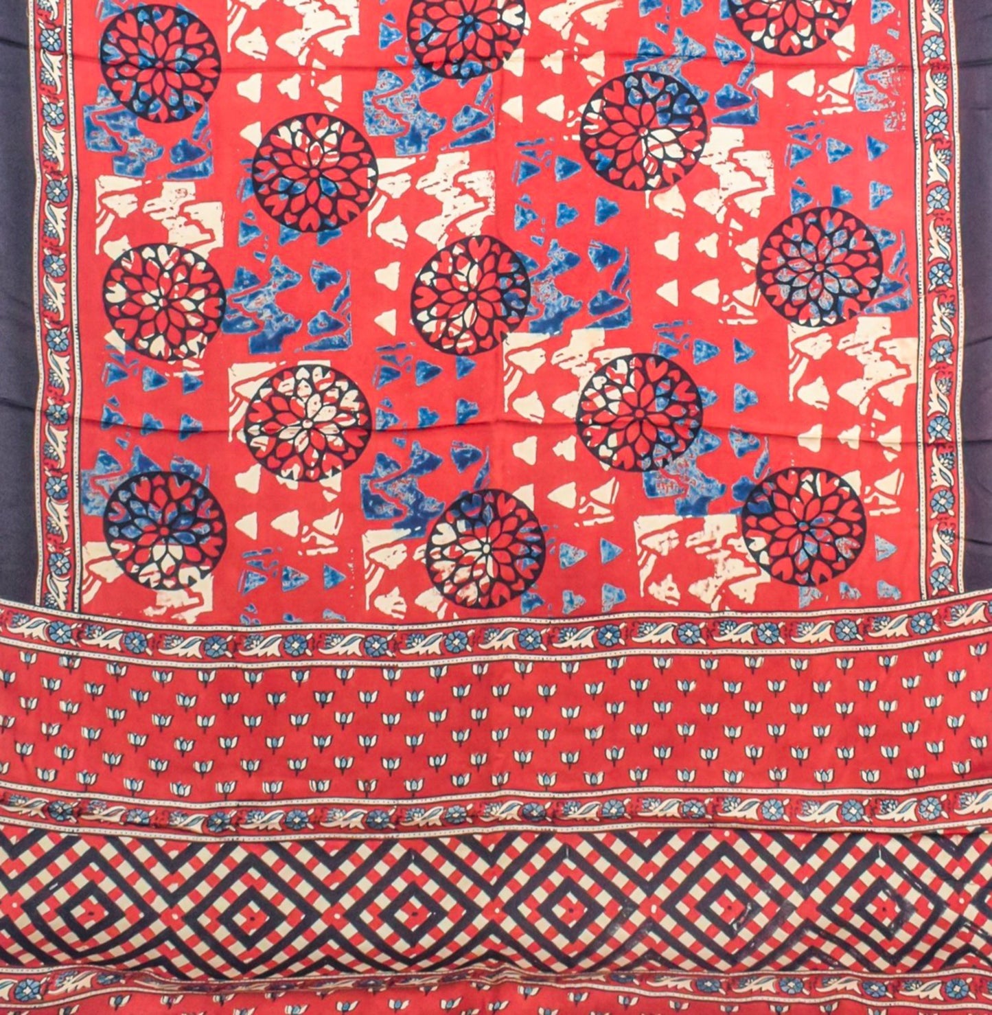 Ajrakh Modal Silk Natural Dye Hand Block Print Saree with Blouse Piece - 5.5 Mtr Length - SKU : AI27A01R