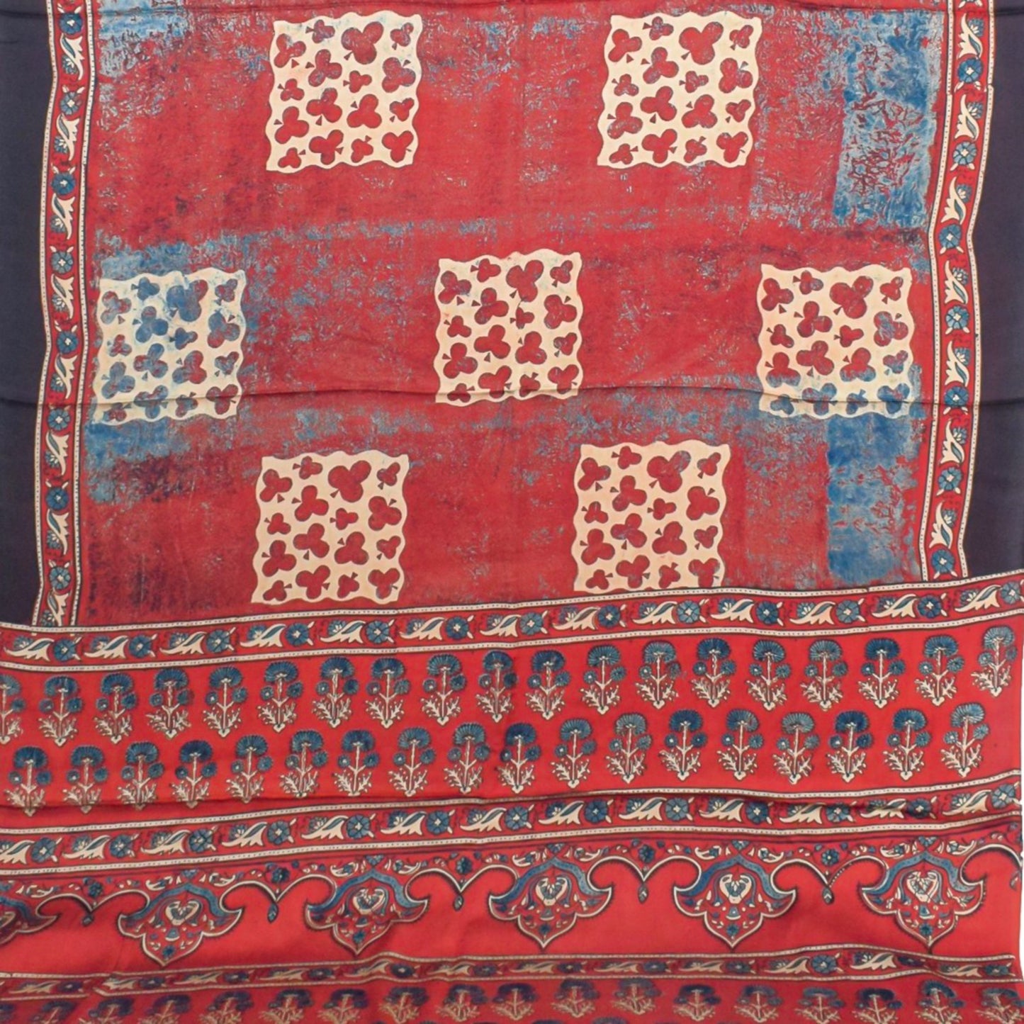 Ajrakh Modal Silk Natural Dye Hand Block Print Saree with Blouse Piece - 5.5 Mtr Length - SKU : AI27A01S