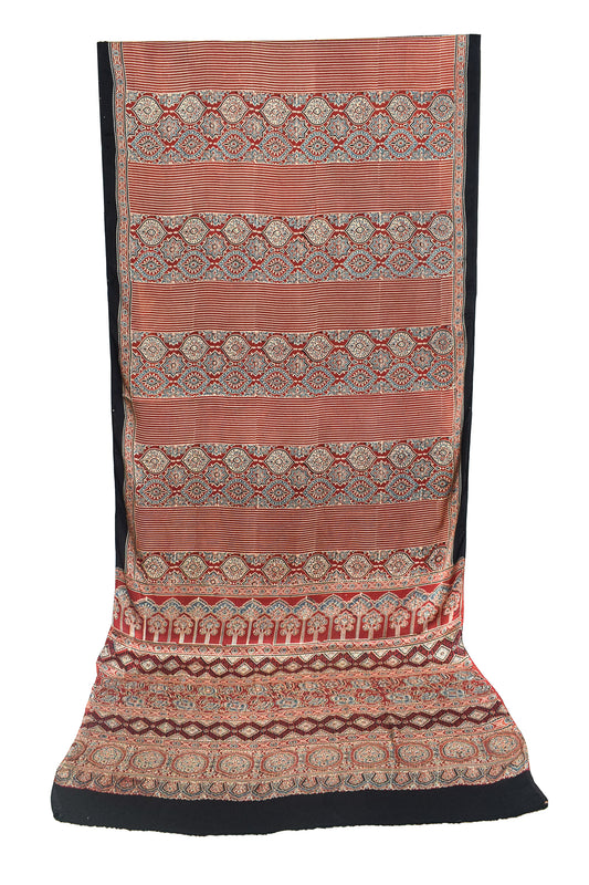 Ajrakh Modal Silk Natural Dye Hand Block Print Saree with Blouse Piece - 5.5 Mtr Length - SKU : ZD12801A
