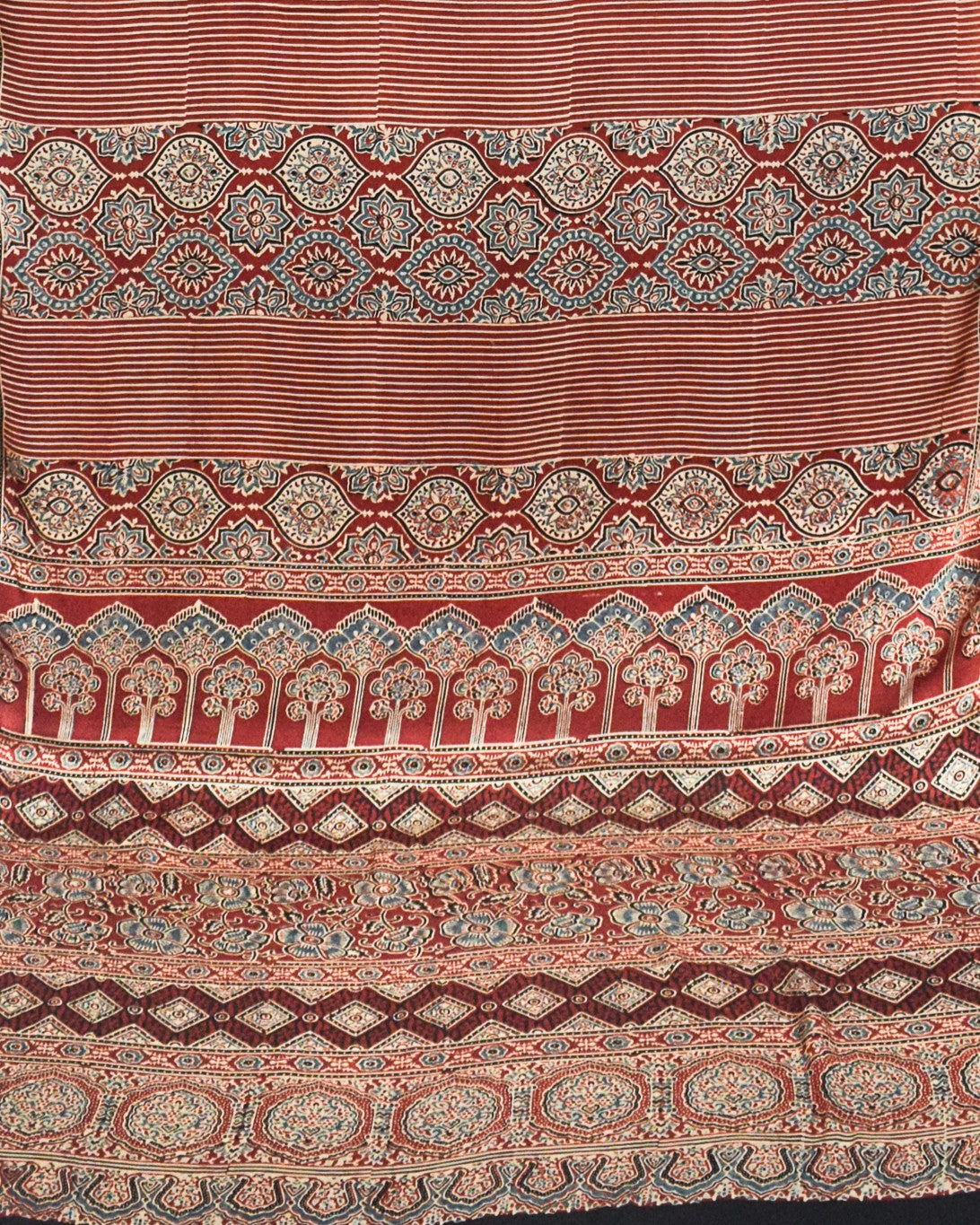 Ajrakh Modal Silk Natural Dye Hand Block Print Saree with Blouse Piece - 5.5 Mtr Length - SKU : ZD12801A