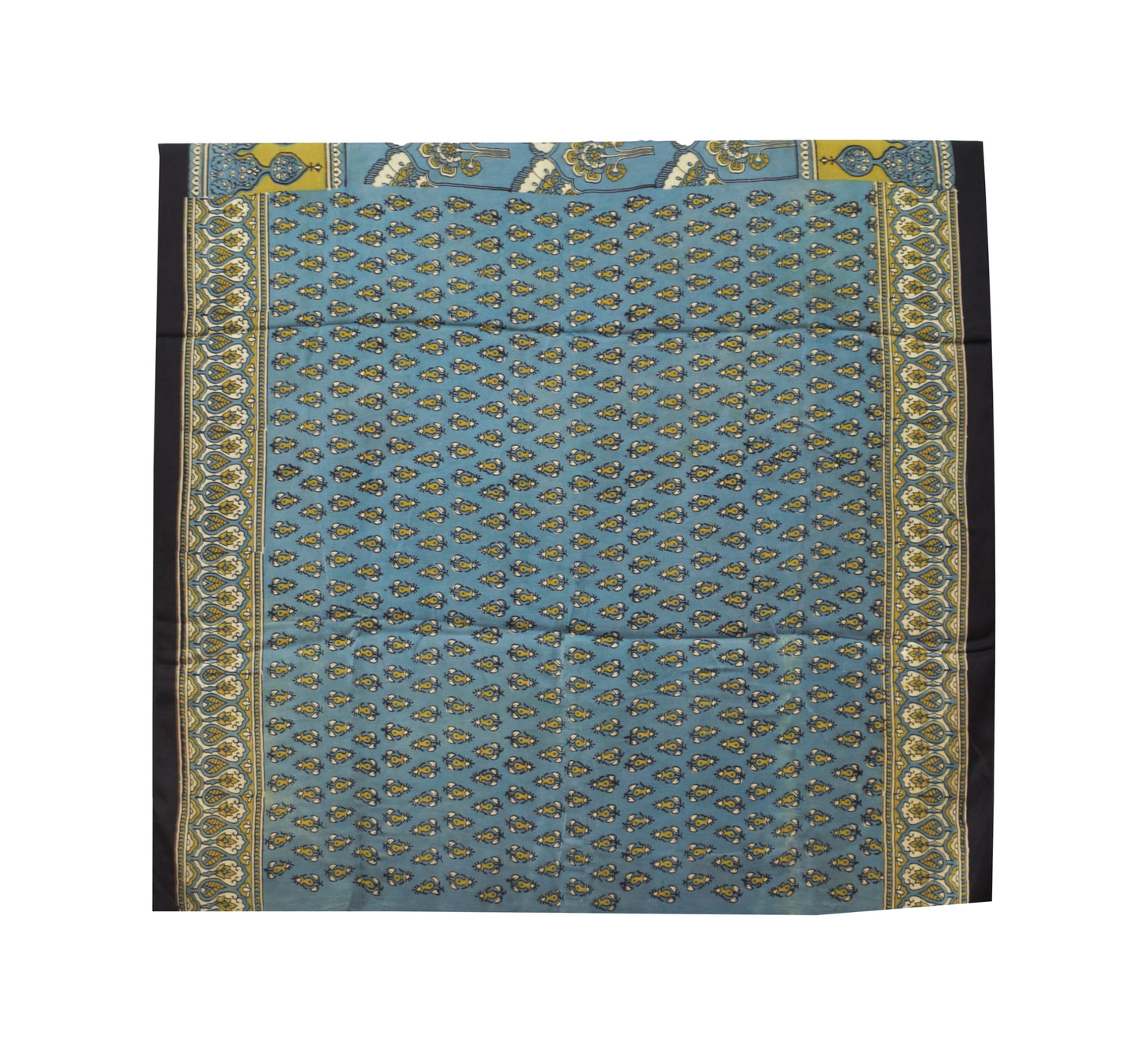 Ajrakh Modal Silk Natural Dye Hand Block Print Saree with Ajrakh Blouse Piece - 6 Mtr Length    -  SKU : ID02201M