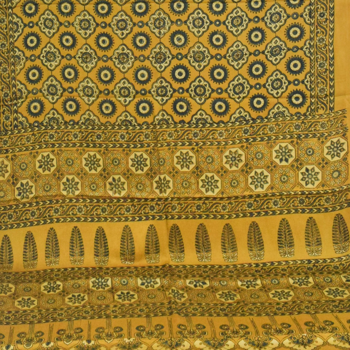 Ajrakh Modal Silk Natural Dye Hand Block Print Saree with Blouse Piece - 5.5 Mtr Length - SKU : AI18801E