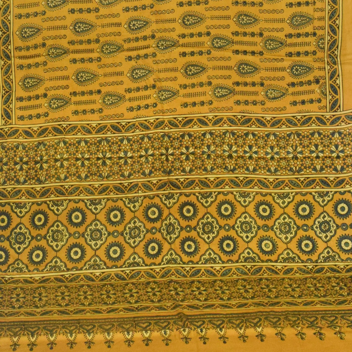 Ajrakh Modal Silk Natural Dye Hand Block Print Saree with Blouse Piece - 5.5 Mtr Length - SKU : AI18801O