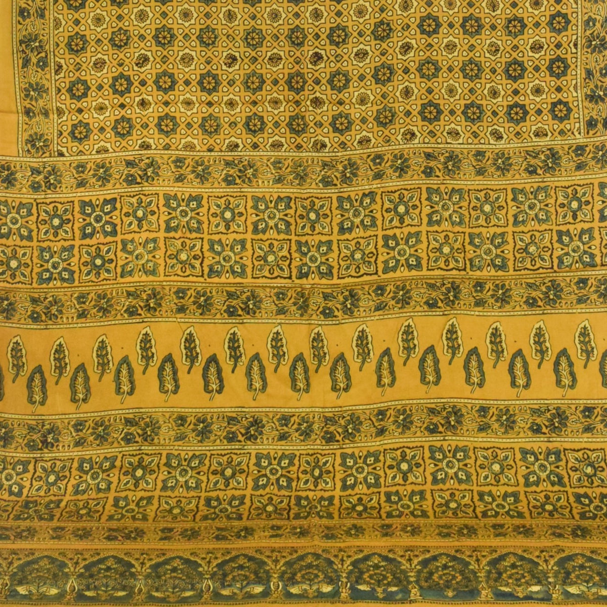 Ajrakh Modal Silk Natural Dye Hand Block Print Saree with Blouse Piece - 5.5 Mtr Length - SKU : AI1880AN