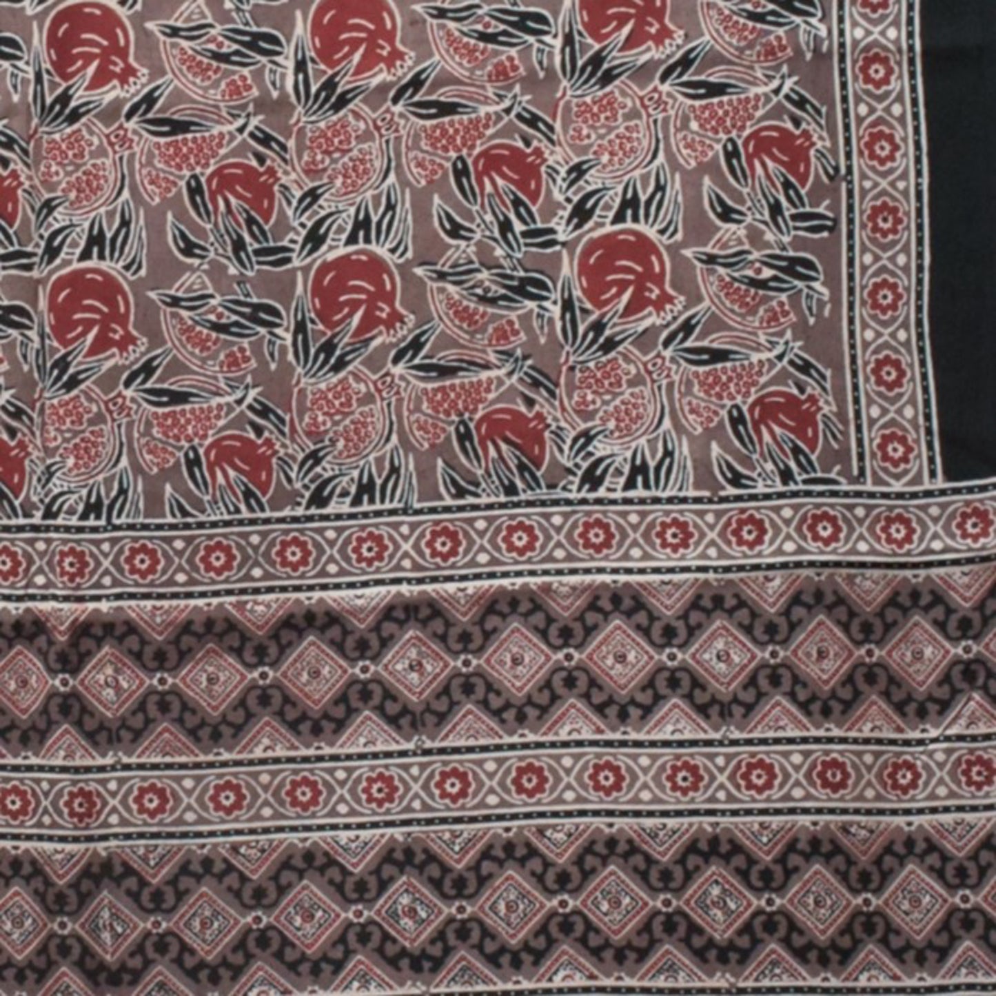 Ajrakh Modal Silk Natural Dye Hand Block Print Saree With Golden Border - 5.5 Mtrs Length + 0.85 Mtrs Blouse Piece - SKU : ID28C03F