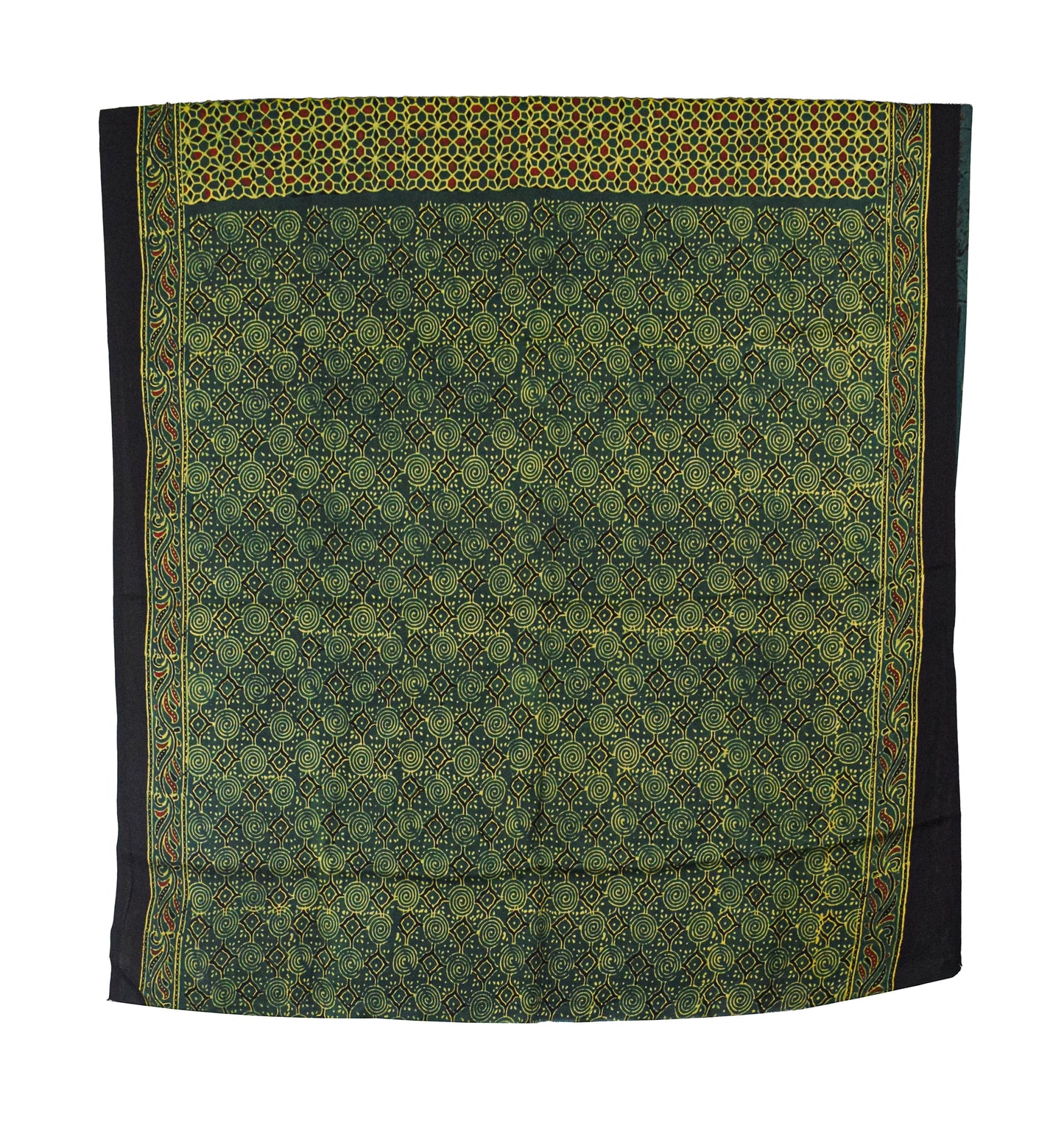 Ajrakh Modal Silk Natural Dye Golden Border Hand Block Print Saree with Blouse Piece - 5.5 Mtr Length - SKU : MS05C01C