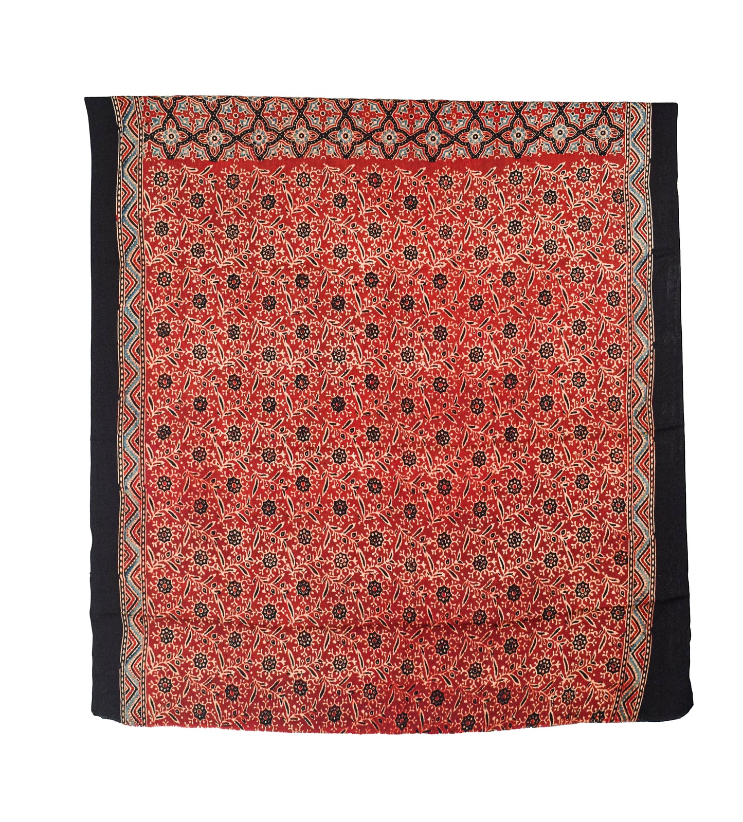 Ajrakh Modal Silk Natural Dye Golden Border Hand Block Print Saree with Blouse Piece - 5.5 Mtr Length - SKU : MS05C01A