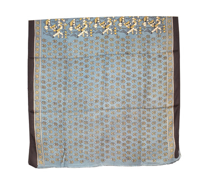 Ajrakh Modal Silk Natural Dye Hand Block Print Saree   With Golden Border  - With Blouse Piece - 6 mtrs Length    -  SKU : ID1510AG