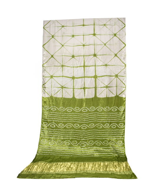 Clamp Tie Die Modal Silk Bandhej Pallu Saree  with Golden Border - with Bandhej Blouse Piece  - 6 Mtr Length  -  SKU: KK03801C