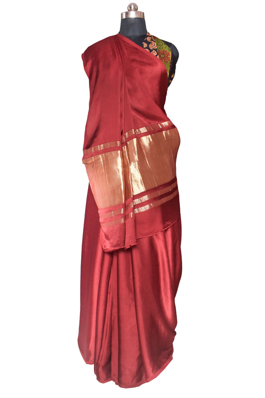 Plain Dyeing Modal Silk Plain Dyed Saree with Golden Border - 5.5 Mtr Length + 0.85 Mtr Blouse Piece - SKU : 0071