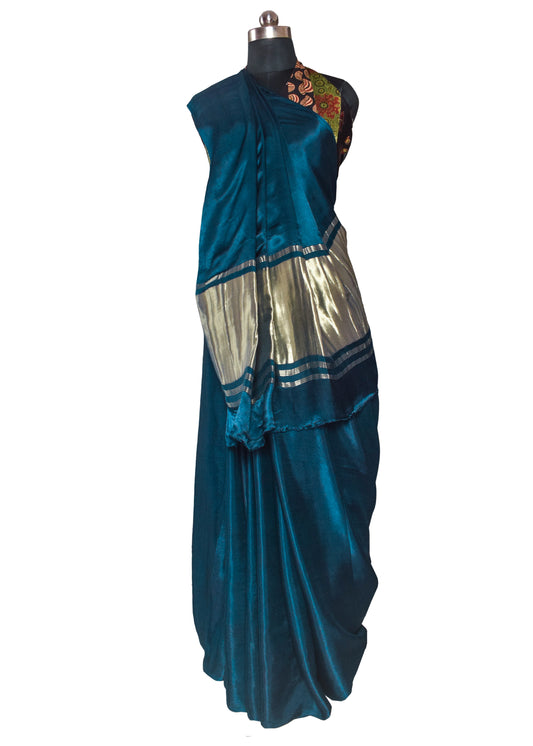 Plain Dyeing Modal Silk Plain Dyed Saree with Golden Border - 5.5 Mtr Length + 0.85 Mtr Blouse Piece - SKU : 0071