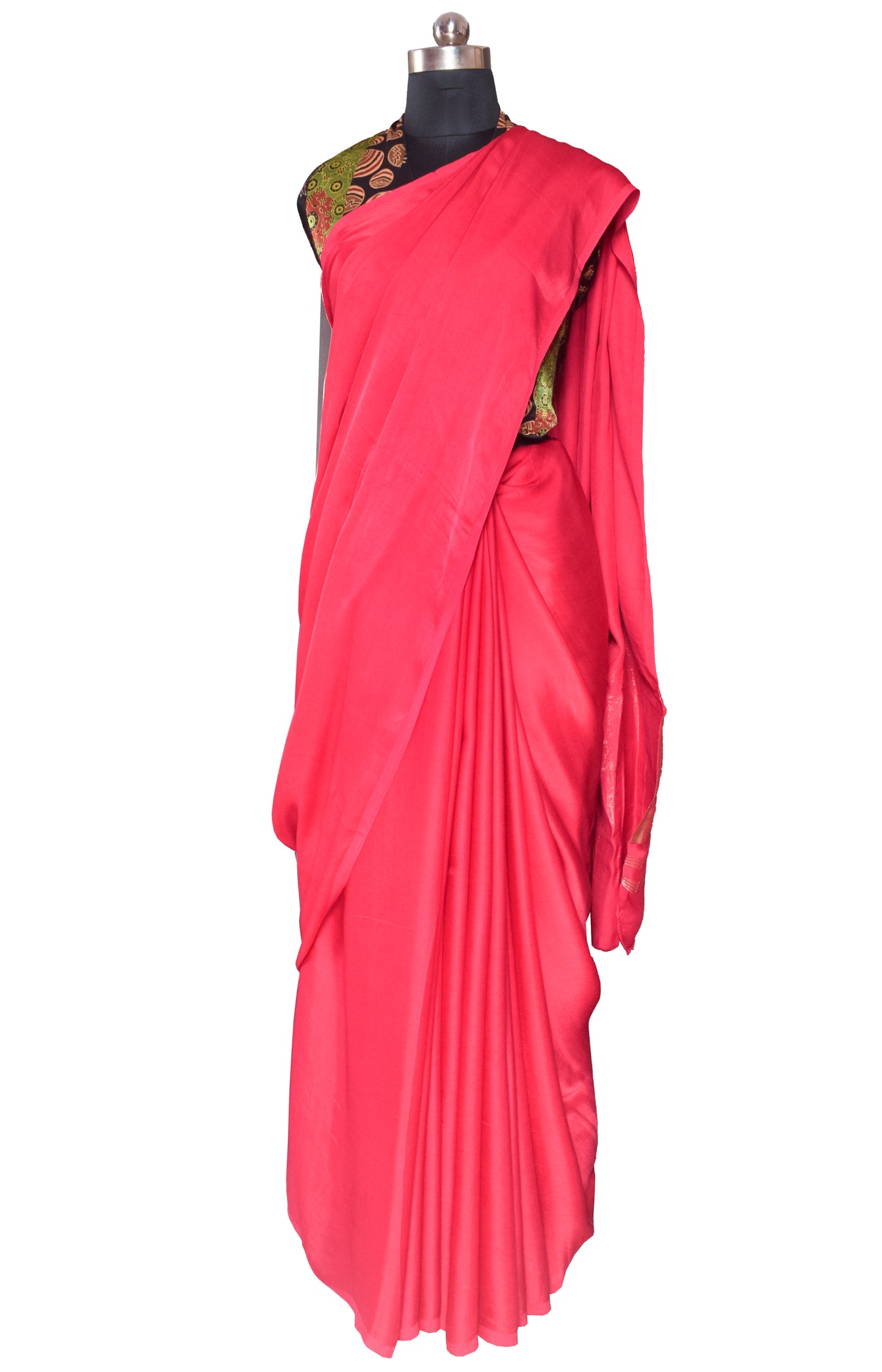 Plain Dyeing Modal Silk Plain Dyed Saree   with Golden Border  - With Blouse Piece - 6 Mtr Length    -  SKU : 0071