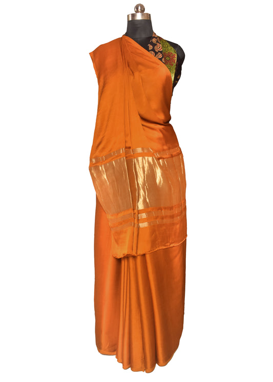 Plain Dyeing Modal Silk Plain Dyed Saree with Golden Border - 5.5 Mtr Length + 0.85 Mtr Blouse Piece - SKU : 0071