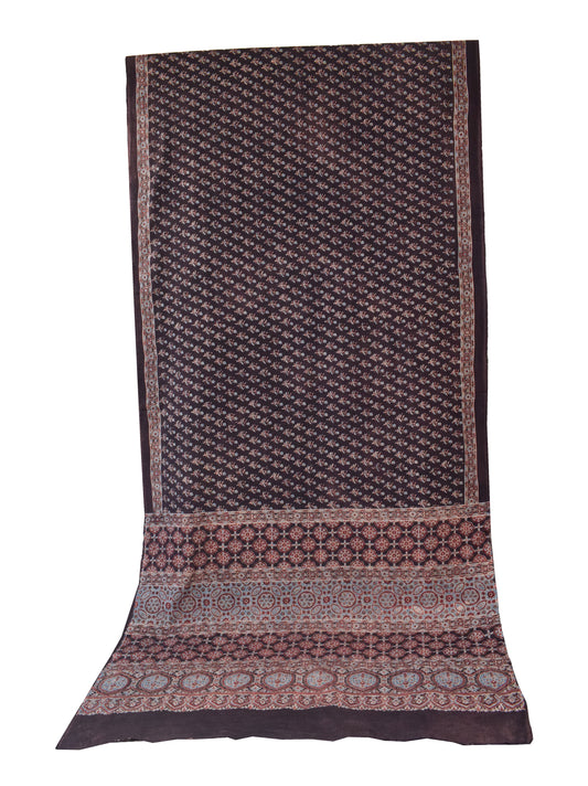 Ajrakh Mul Cotton Natural Dye Hand Block Print Saree with Ajrakh Blouse Piece - 5.5 Mtr Length + 0.85 Mtr Blouse Piece - SKU : ID14C02A