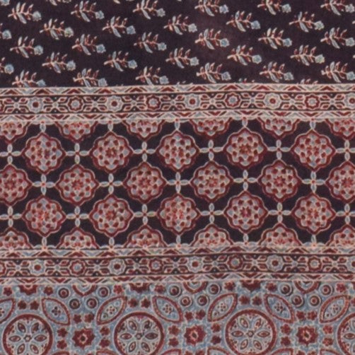 Ajrakh Mul Cotton Natural Dye Hand Block Print Saree  with Ajrakh Blouse Piece  - 6 Mtr Length    -  SKU : ID14C02A