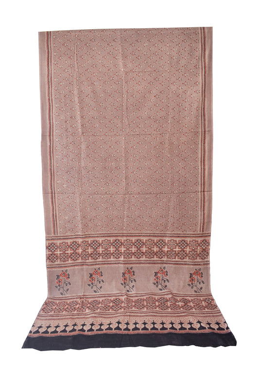 Ajrakh Mul Cotton Natural Dye Hand Block Print Saree with Ajrakh Blouse Piece - 5.5 Mtr Length + 0.85 Mtr Blouse Piece - SKU : ID14C02C