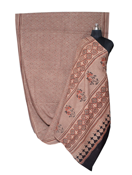 Ajrakh Mul Cotton Natural Dye Hand Block Print Saree with Ajrakh Blouse Piece - 5.5 Mtr Length + 0.85 Mtr Blouse Piece - SKU : ID14C02C