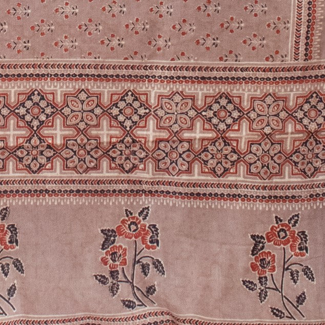 Ajrakh Mul Cotton Natural Dye Hand Block Print Saree with Ajrakh Blouse Piece - 5.5 Mtr Length + 0.85 Mtr Blouse Piece - SKU : ID14C02C