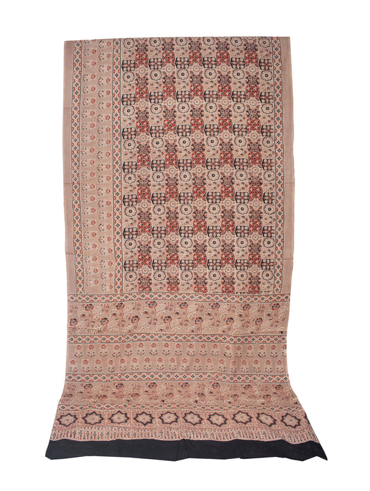 Ajrakh Mul Cotton Natural Dye Hand Block Print Saree  with Ajrakh Blouse Piece  - 6 Mtr Length    -  SKU : ID14C02I