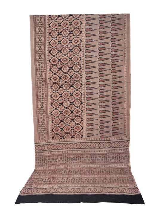 Ajrakh Mul Cotton Natural Dye Hand Block Print Saree  with Ajrakh Blouse Piece  - 6 Mtr Length    -  SKU : ID14C02O