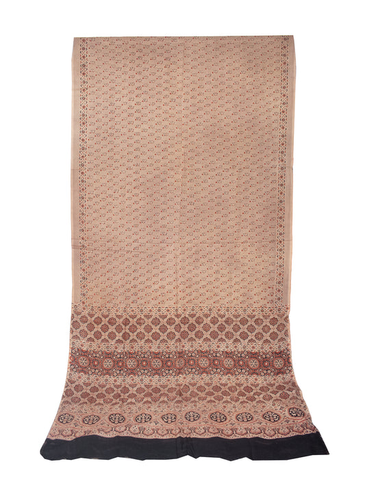 Ajrakh Mul Cotton Natural Dye Hand Block Print Saree with Ajrakh Blouse Piece - 5.5 Mtr Length + 0.85 Mtr Blouse Piece - SKU : ID14C02U