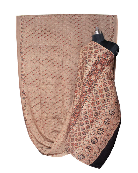 Ajrakh Mul Cotton Natural Dye Hand Block Print Saree with Ajrakh Blouse Piece - 5.5 Mtr Length + 0.85 Mtr Blouse Piece - SKU : ID14C02U