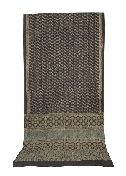 Ajrakh Mul Cotton Natural Dye Hand Block Print Saree with Ajrakh Blouse Piece - 5.5 Mtr Length + 0.85 Mtr Blouse Piece - SKU : ID14C02K