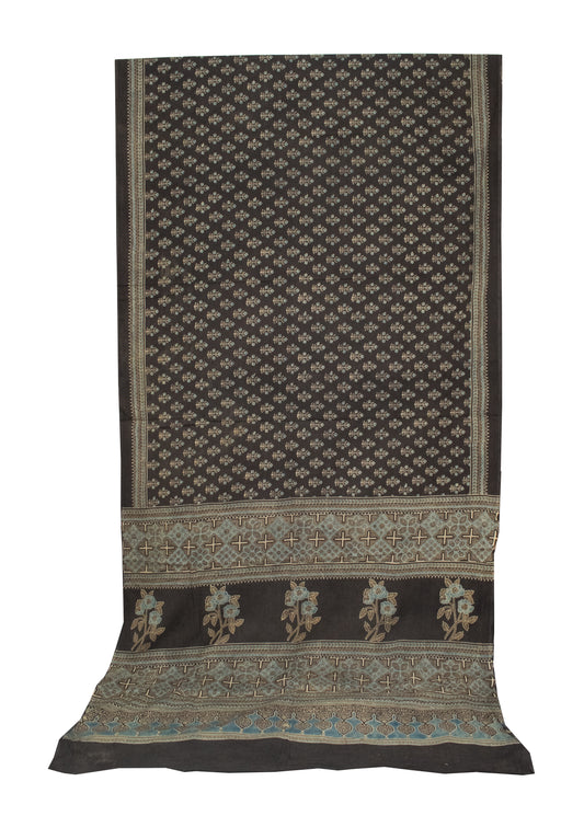 Ajrakh Mul Cotton Natural Dye Hand Block Print Saree with Ajrakh Blouse Piece - 5.5 Mtr Length + 0.85 Mtr Blouse Piece - SKU : ID14C02W