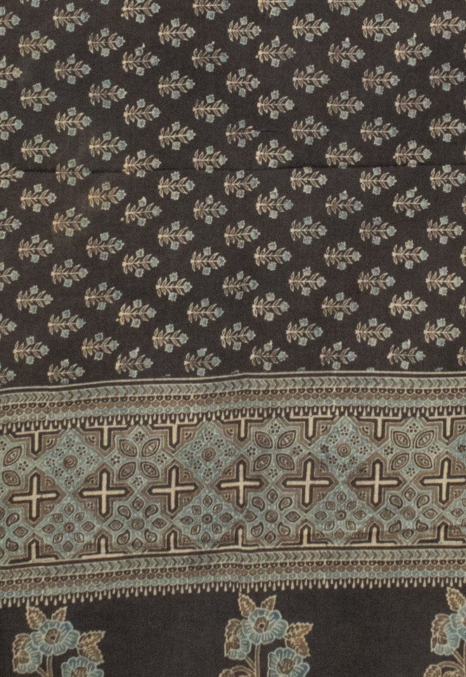 Ajrakh Mul Cotton Natural Dye Hand Block Print Saree  with Ajrakh Blouse Piece  - 6 Mtr Length    -  SKU : ID14C02W