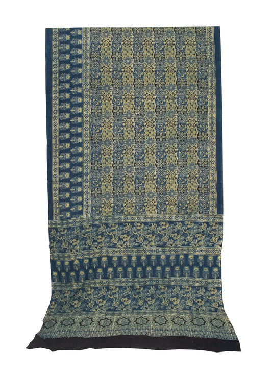 Ajrakh Mul Cotton Natural Dye Hand Block Print Saree  with Ajrakh Blouse Piece  - 6 Mtr Length    -  SKU : ID14C02J