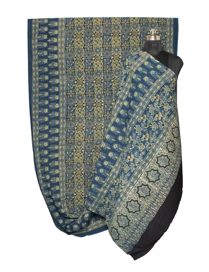 Ajrakh Mul Cotton Natural Dye Hand Block Print Saree  with Ajrakh Blouse Piece  - 6 Mtr Length    -  SKU : ID14C02J