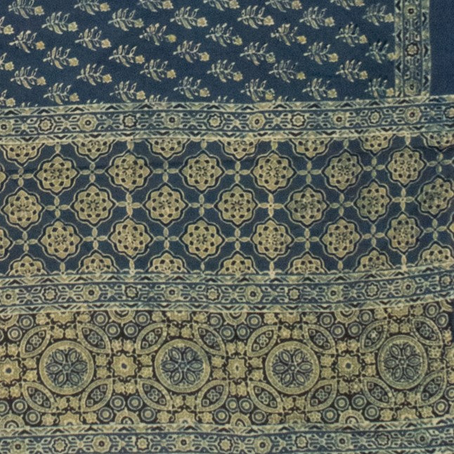 Ajrakh Mul Cotton Natural Dye Hand Block Print Saree  with Ajrakh Blouse Piece  - 6 Mtr Length    -  SKU : ID14C02P