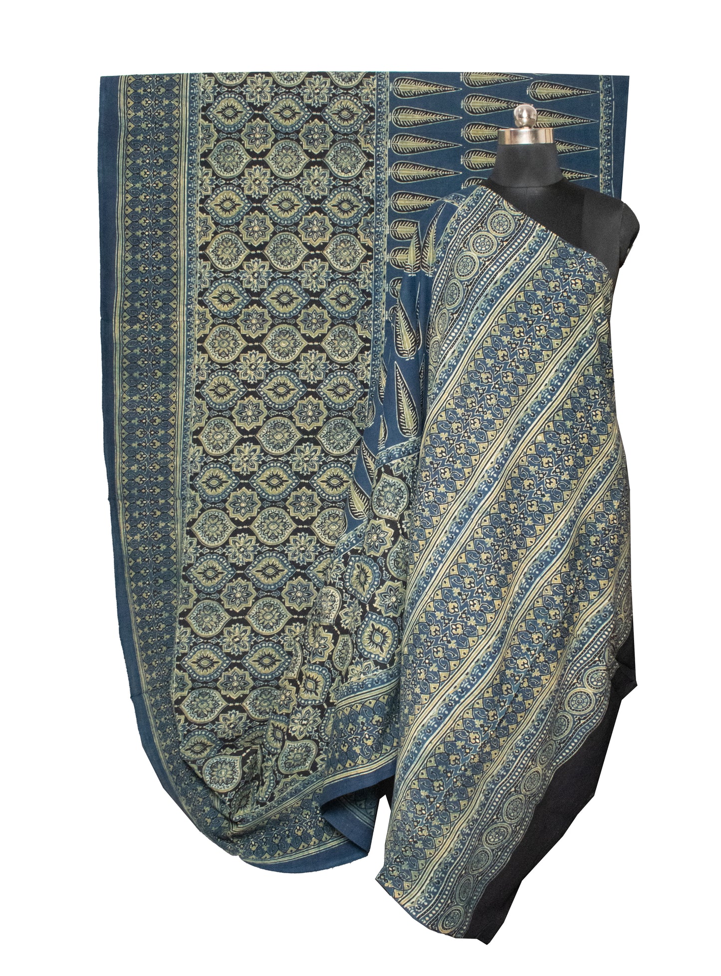 Ajrakh Mul Cotton Natural Dye Hand Block Print Saree  with Ajrakh Blouse Piece  - 6 Mtr Length    -  SKU : ID14C02V