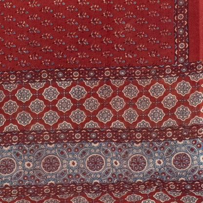 Ajrakh Mul Cotton Natural Dye Hand Block Print Saree  with Ajrakh Blouse Piece  - 6 Mtr Length    -  SKU : ID14C02T