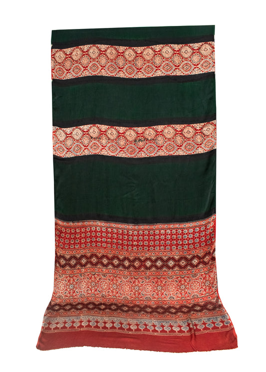 Plain Dyeing Modal Silk Part Natural Dye Half Ajrakh Hand Block Print Saree with Blouse Piece - SKU : 0095