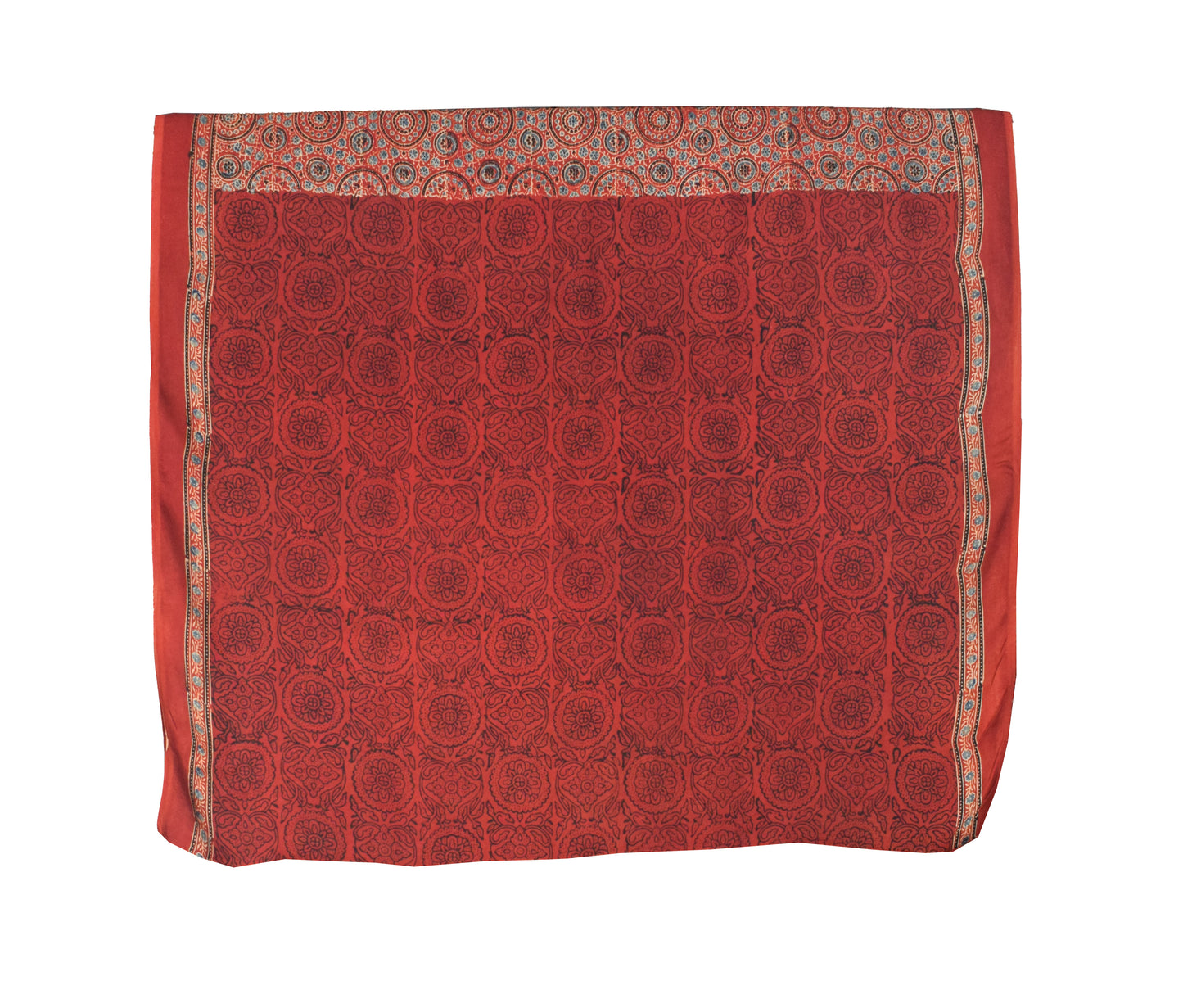 Ajrakh Modal Silk Part Natural Dye Half Plain Dyeing Hand Block Print Saree with 5.5 Mtr Length + 0.85 Mtr Blouse Piece - SKU : ZD30B01G