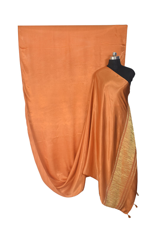 Plain Dyeing Modal Silk Golden Border Saree with Tassels - With Blouse Piece - 5.5 Mtr Length - SKU : AI04102E