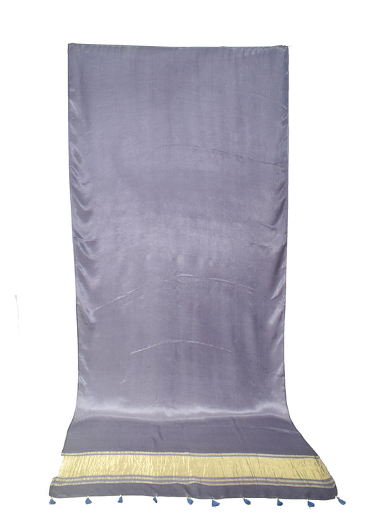 Plain Dyeing Modal Silk Golden Border Saree with Tassels - With Blouse Piece - 5.5 Mtr Length - SKU : AI04102G