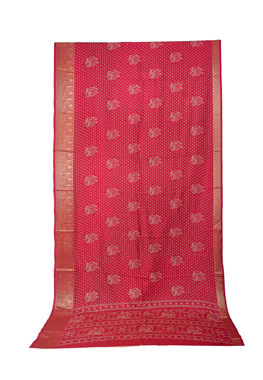 Bandhej Print Linen Nakshi Border Saree - 5.5 Mtr Length - SKU : ZD22101C