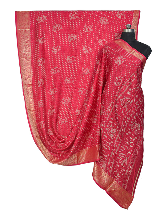 Bandhej Print Linen Nakshi Border Saree - 5.5 Mtr Length - SKU : ZD22101C