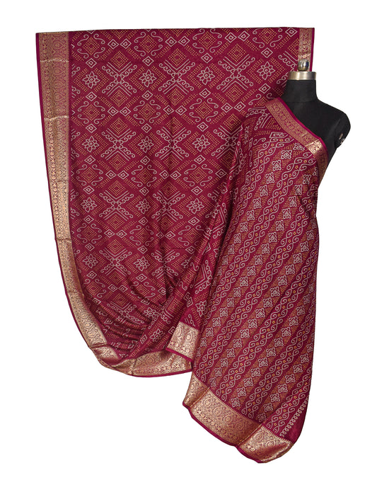 Bandhej Print Linen Nakshi Border Saree - 5.5 Mtr Length - SKU : ZD22101A