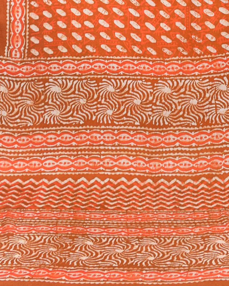 Wax Batik Modal Silk Three Colour Print Hand Block Print Saree with Blouse Piece - 5.5 Mtr Length - SKU : KK18203B