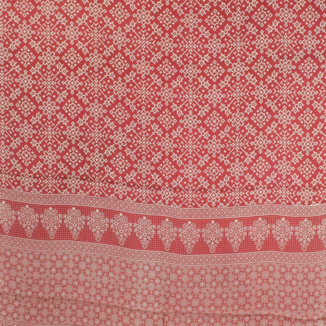 Ajrakh Modal Silk Lagdi Patto with Tassels Screen Print Hand Printed Saree - With Blouse Piece - 5.5 Mtr Length - SKU : ID04C01D