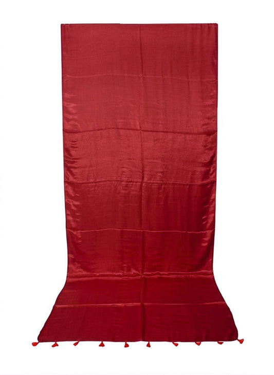 Plain Dyeing Modal Silk Saree with Tassels - With Blouse Piece - 5.5 Mtr Length - SKU : 0175-RERE