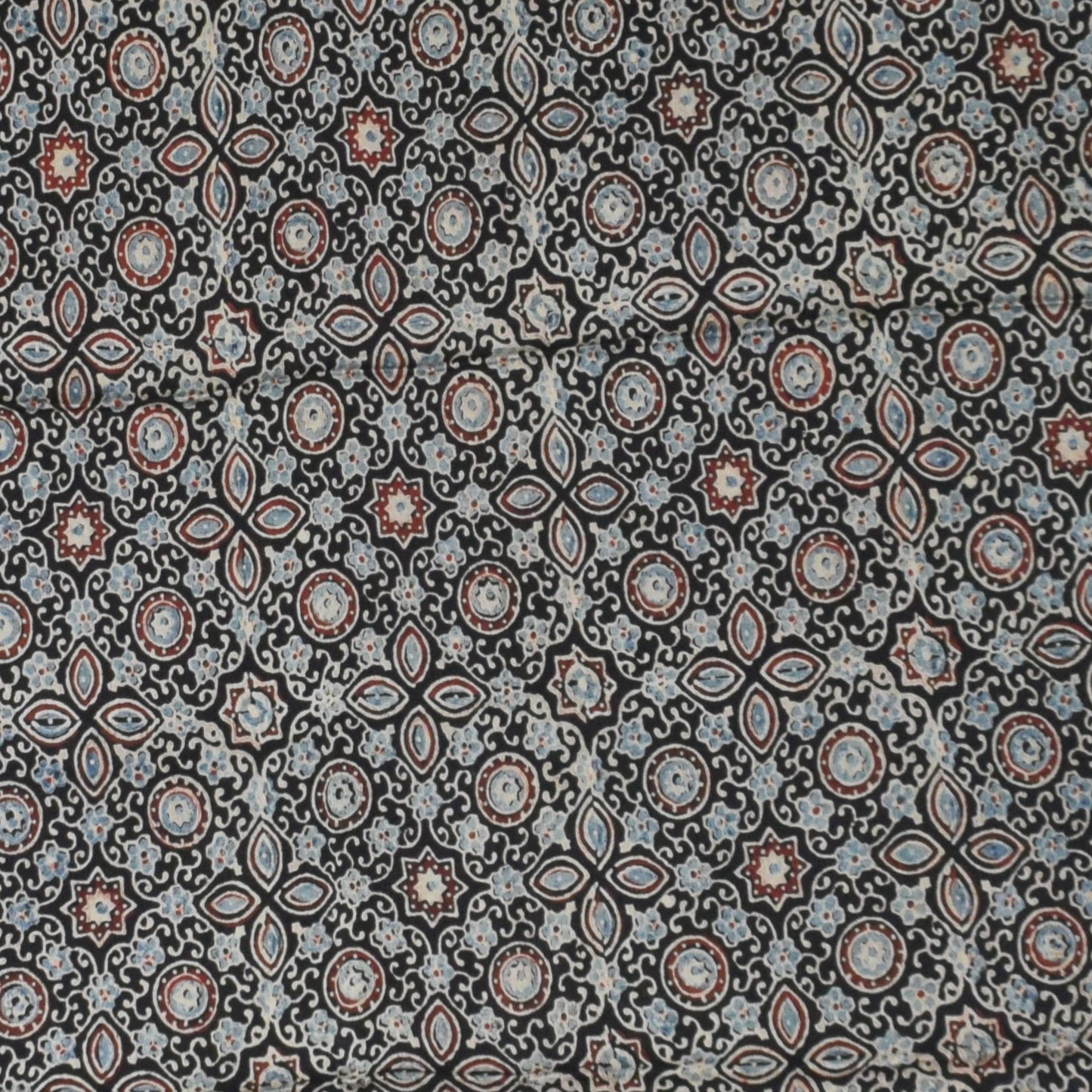 Ajrakh Modal Silk Natural Dye Three Colour Print ( 3 Kam ) Hand Block Print Scarf - 1.1 Mtr Length - SKU : AI11302A