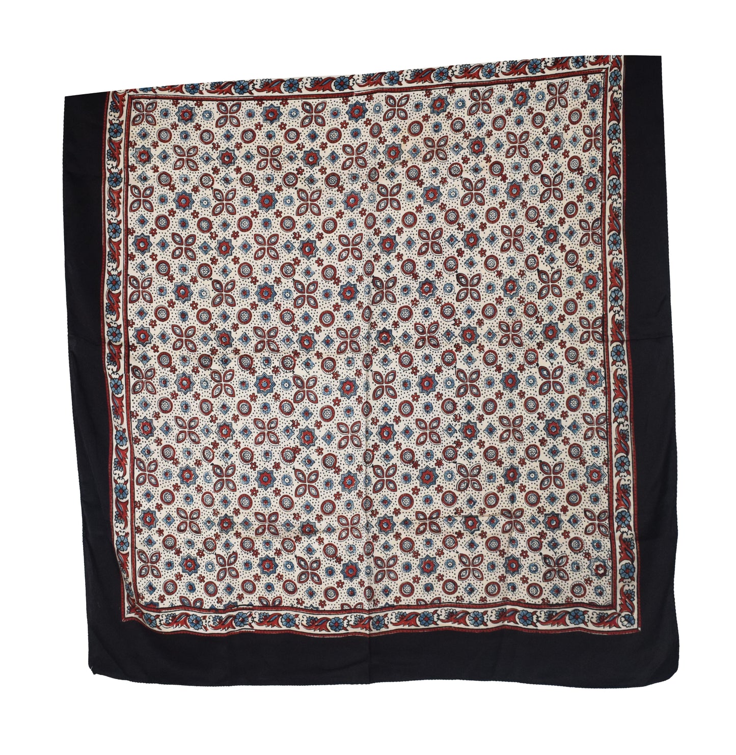 Ajrakh Modal Silk Natural Dye Three Colour Print ( 3 Kam ) Hand Block Print Scarf - 1.1 Mtr Length - SKU : AI11302C