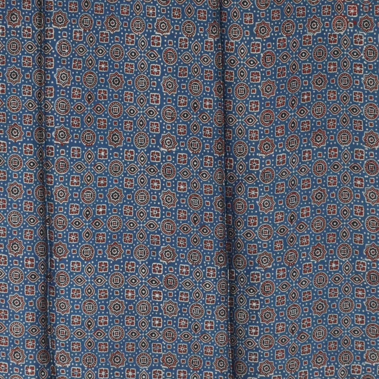 Ajrakh Modal Silk Natural Dye Three Colour Print ( 3 Kam ) Hand Block Print Scarf - 1.1 Mtr Length - SKU : AI11302E